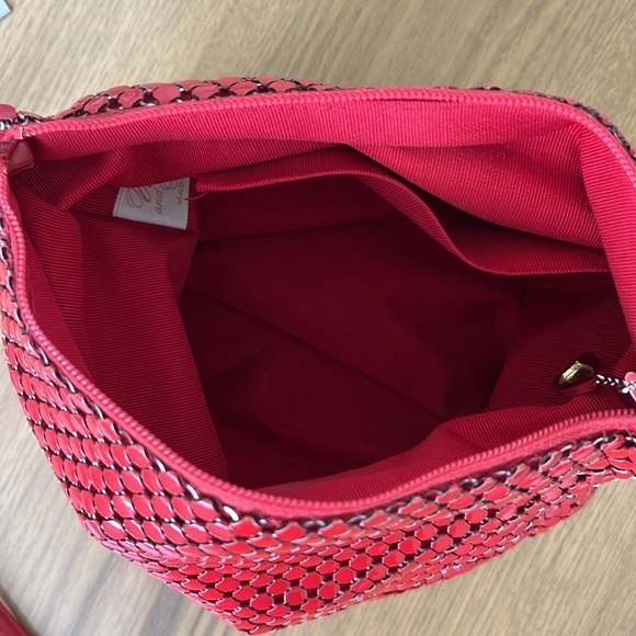 Vintage Whiting & David Red Mesh Crossbody Bag Gold Accents Sailboat Heart Charm - Picture 12 of 16